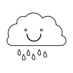 monochrome contour of smiling cloud with drizzle vector illustration