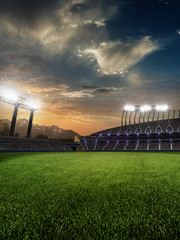 stadium sunset  with people fans. 3d render illustration cloudy sky 