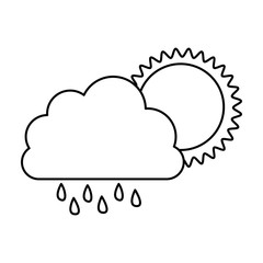 monochrome contour of cloud with rain and sun vector illustration