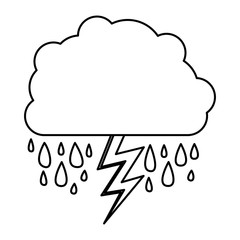monochrome contour of cloud with rain and lightning vector illustration