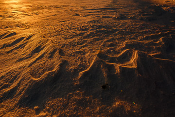 Martian sunset (Mars planet) red landscape. Looks like cold desert on Mars. A huge field of ice