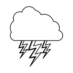 monochrome contour of cloud with lightnings vector illustration