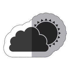 gray silhouette sticker of cloud with sun vector illustration