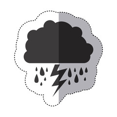 gray silhouette sticker of cloud with rain and lightning vector illustration