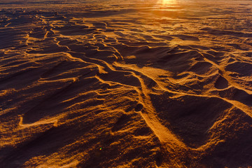 Martian sunset (Mars planet) red landscape. Looks like cold desert on Mars. A huge field of ice