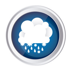 color circular frame and blue background with cumulus of clouds with rain vector illustration