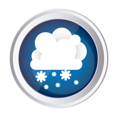 color circular frame and blue background with cumulus of clouds and snow fall vector illustration
