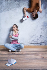 Irritated woman and shouting man