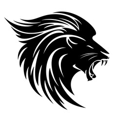 Lion head side view black vector design