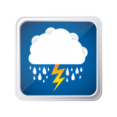 color square frame and blue background with cloud with rain and lightning vector illustration