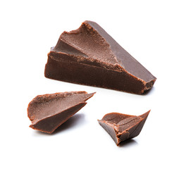 Chocolate pieces isolated on white background with clipping path.