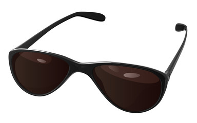 Солнцезащитные очки с темно-коричневыми стеклами в черной оправе, на белом фоне