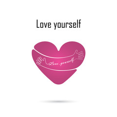 Hug yourself logo.Love yourself logo.Love and Heart Care icon.Embrace heart logo design vector template.Embracing logotype negative space icon.Heart shape and healthcare & medical concept.