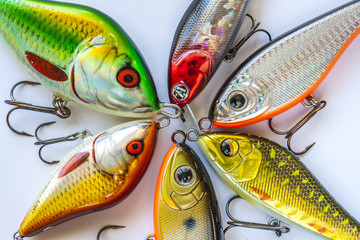 Spinner Lures And Fishing Floats on white © volis61