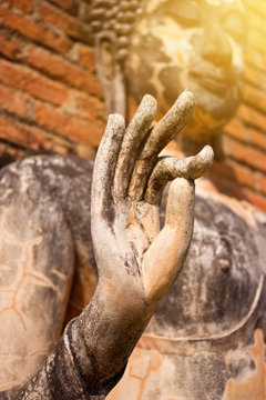 Buddha Old hand in Sukhothai Historic Park,Thailand