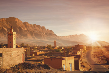 Rural Berber village at sunrise  in Morocco