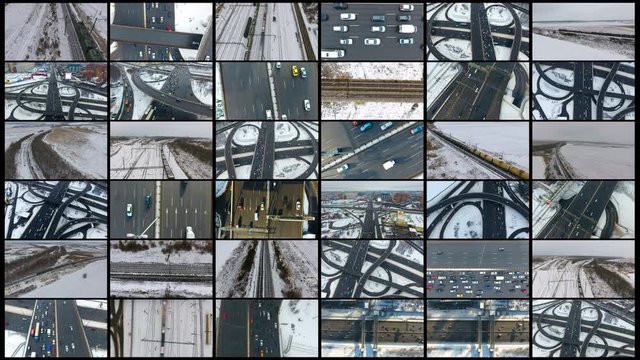 Multiscreen transport, delivery, travelling videos Transportation background 4K