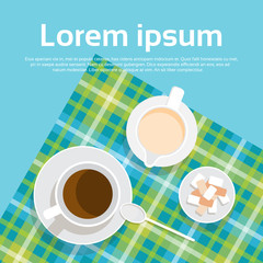 Coffee Cup Break Breakfast Drink Beverage Top View Flat Vector Illustration