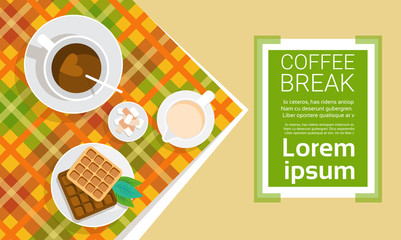 Coffee Cup Break Breakfast Drink Beverage Top View Flat Vector Illustration