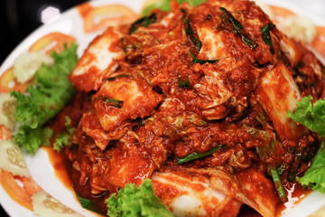 Top view of kimchi salad (Korean food). 