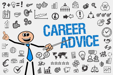 Career Advice / Mann mit Symbole