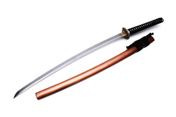 Japanese sword and scabbard with white background