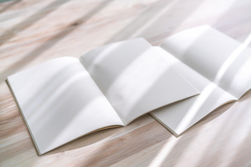 Blank catalog, magazines,book mock up on wood background