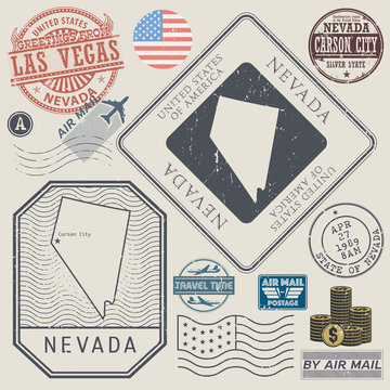 Retro vintage postage stamps set Nevada, United States