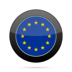 Flag of European Union. Shiny black round button.