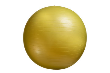 Close up of an yellow fitness ball isolated on white background