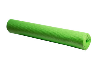 green yoga mat on a white background