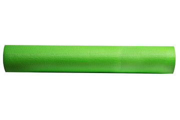 green yoga mat on a white background