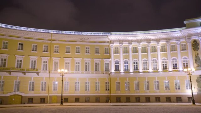 4k, panoramic view on Arch of General Staff Building in Palace square, Saint-Petersburg, Russia