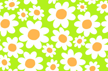 Seamless pattern illustration with white flowers and green background	