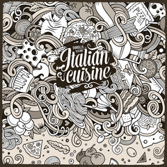 Cartoon hand-drawn doodles Italian food illustration