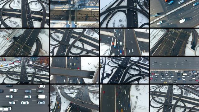 Transport, delivery, travelling videos, split screen Transportation concept 4K