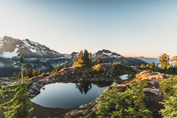 Reflecting lake at mountain with reflection