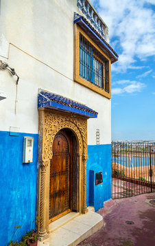 Famous blue and white houses in Kasbah of the Udayas - Rabat, Morocco