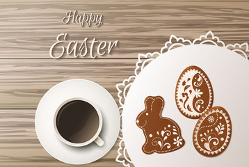 Happy Easter greeting, Gingerbread in the form of eggs. Spring holidays, Easter background. Vector illustration EPS10