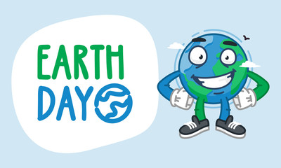 Earth Day Earth Character Holding Hands on Waist and Smiling