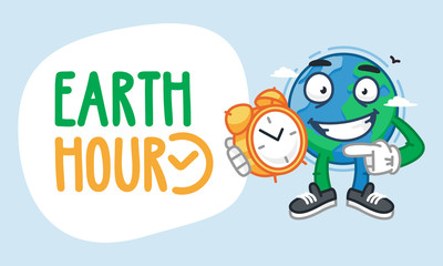 Earth Hour Earth Character Holding Clock