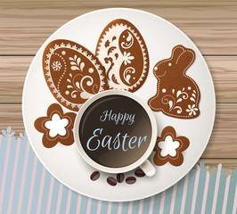 Happy Easter greeting, Gingerbread in the form of eggs. Spring holidays, Easter background. Vector illustration EPS10