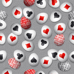 Seamless  gambling background with red and black symbols over easter eggs, vector illustration. Ideal for printing onto fabric and paper or scrap booking.