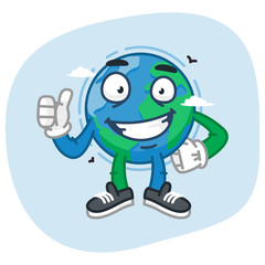 Character Earth Showing Thumbs Up