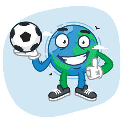Character Earth Holds Soccer Ball