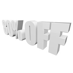 80 percent off letters on white background. 3d render isolated.
