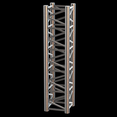 Steel truss girder element. 3d render on black