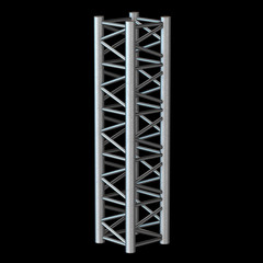 Steel truss girder element. 3d render on black
