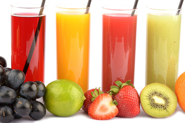 Fresh fruit juices on white
