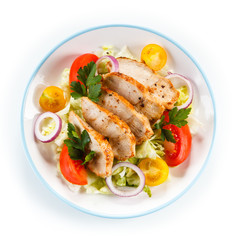 Green salad with grilled chicken fillet